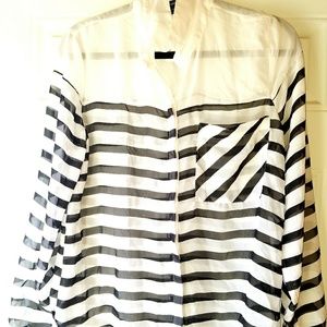 Long Sleeve Sheer Black & White Blouse
